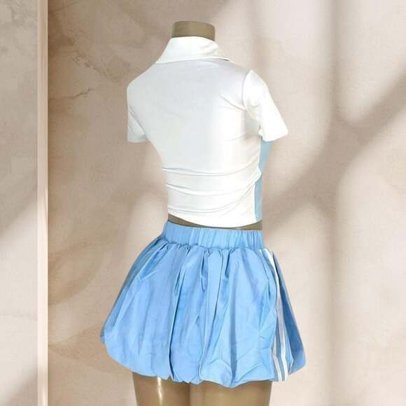 Suviafashion Dresses & Skirts - Baby Blue Sporty Skirt Set – Lace Polo Crop Top & Mini Skirt Preppy Y2K ✧ M